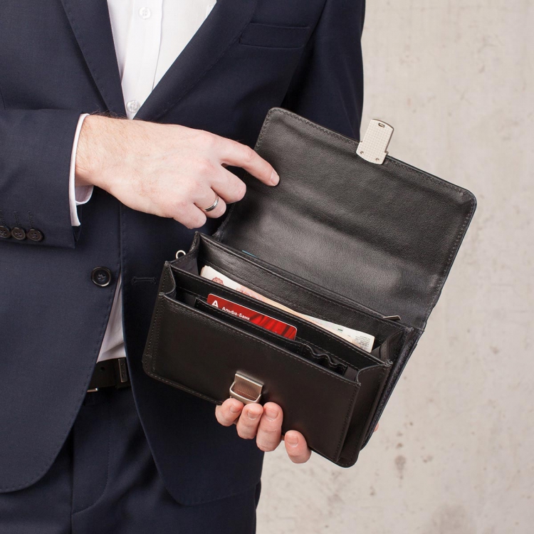 Барсетка мужская из натуральной кожи Alford Black