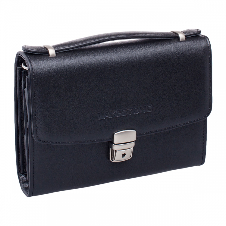 Мужская барсетка кожаная с короткой ручкой Evans Black