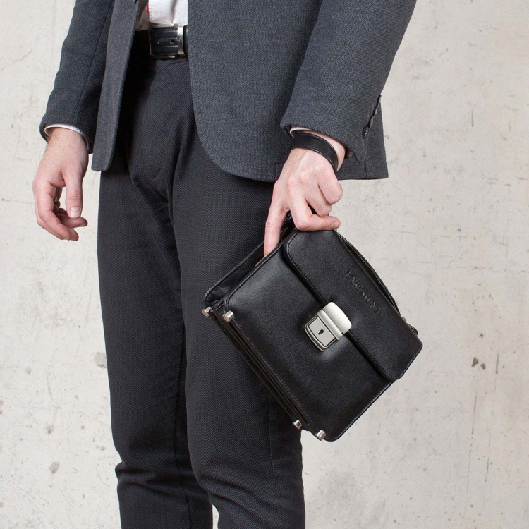 Компактная мужская барсетка из кожи Foxcote Black