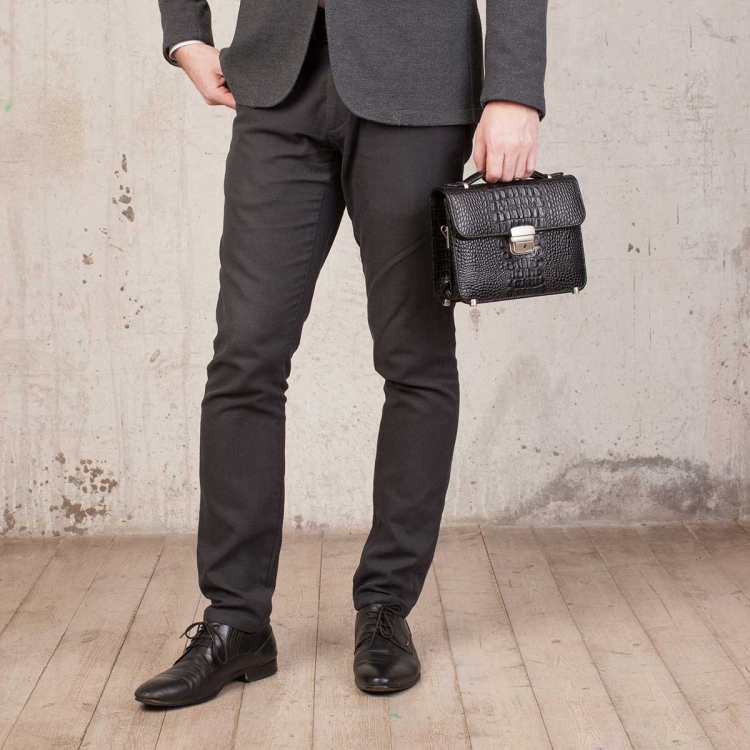 Барсетка мужская из кожи под рептилию Foxcote Black Caiman