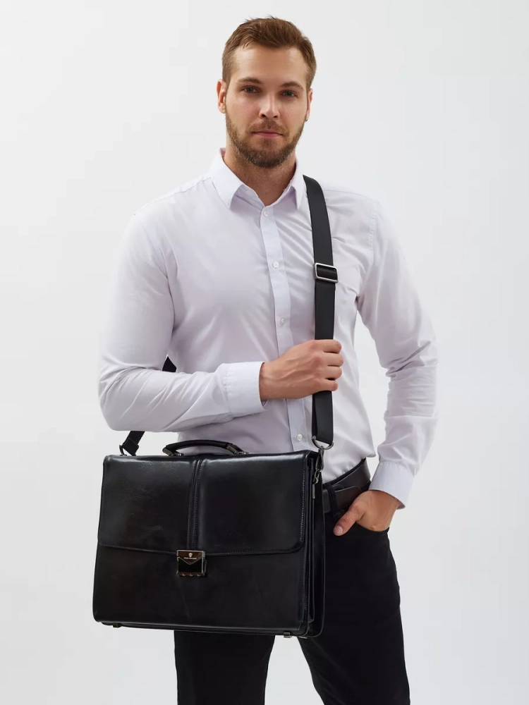 Деловой мужской кожаный портфель для документов и ноутбука с кодовым замком Paul Rayner 1-9504-1