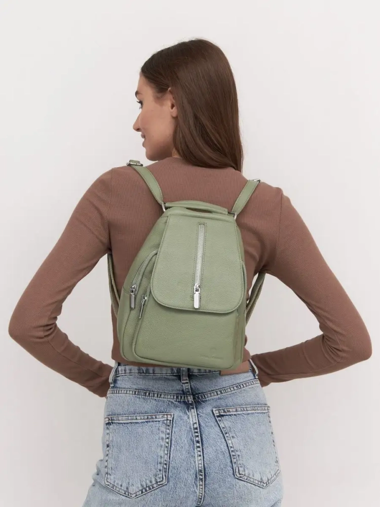 Рюкзак женский кожаный маленький Paul Rayner фисташковый 1031-1