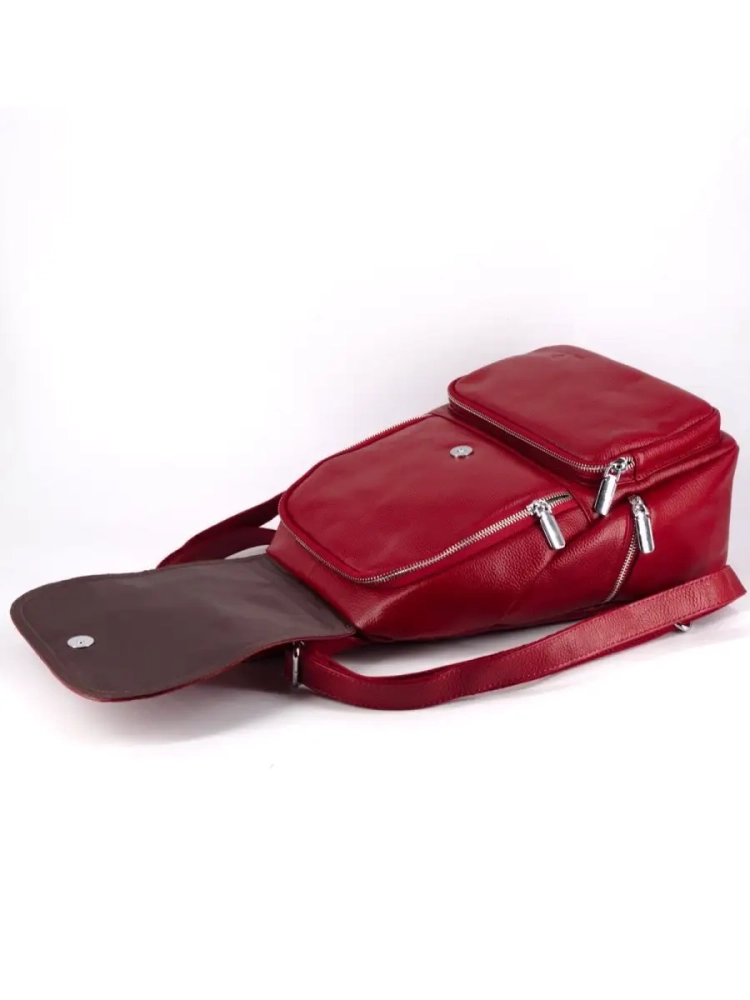 Женский кожаный городской рюкзак PR красный 1029