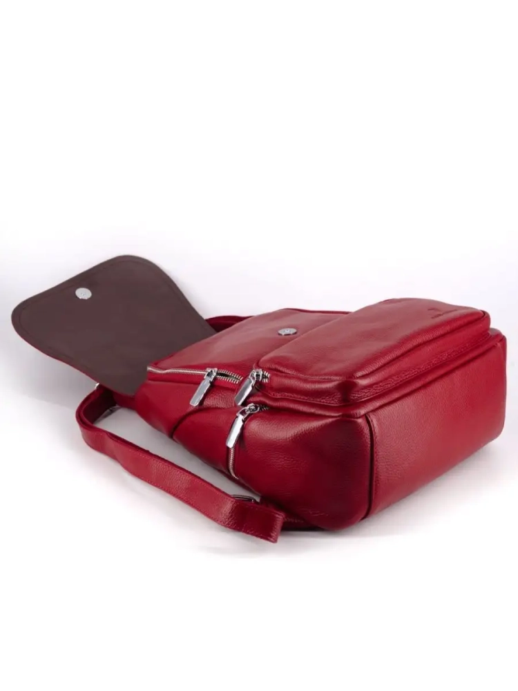 Женский кожаный городской рюкзак PR красный 1029