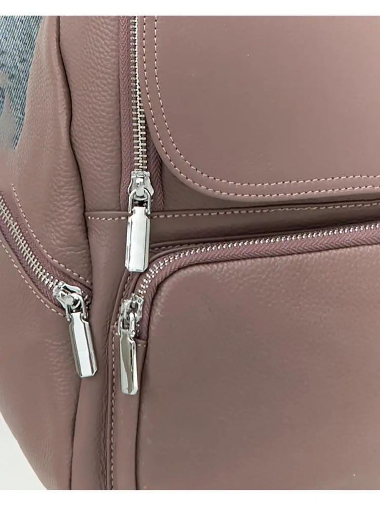 Женский кожаный городской рюкзак PR розовый 1029