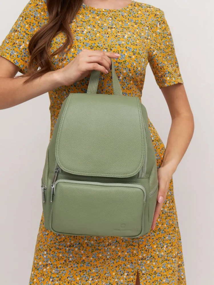 Женский кожаный городской рюкзак PR фисташковый 1029