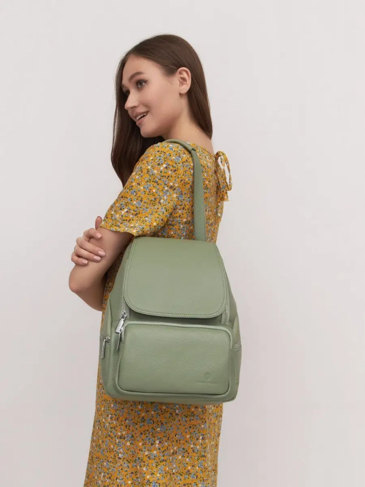 Женский кожаный городской рюкзак PR фисташковый 1029