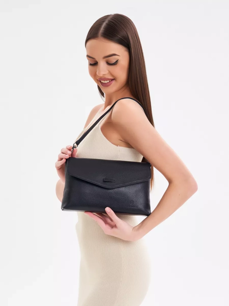 Клатч женский кожаный черный 8819